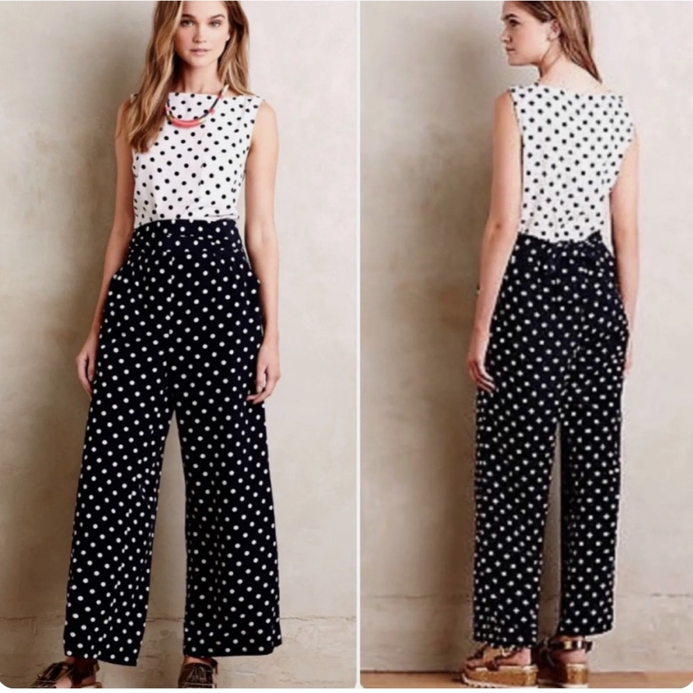 Anthropologie Whit Two Domino Dot Polka Dot Jumpsuit Size 6